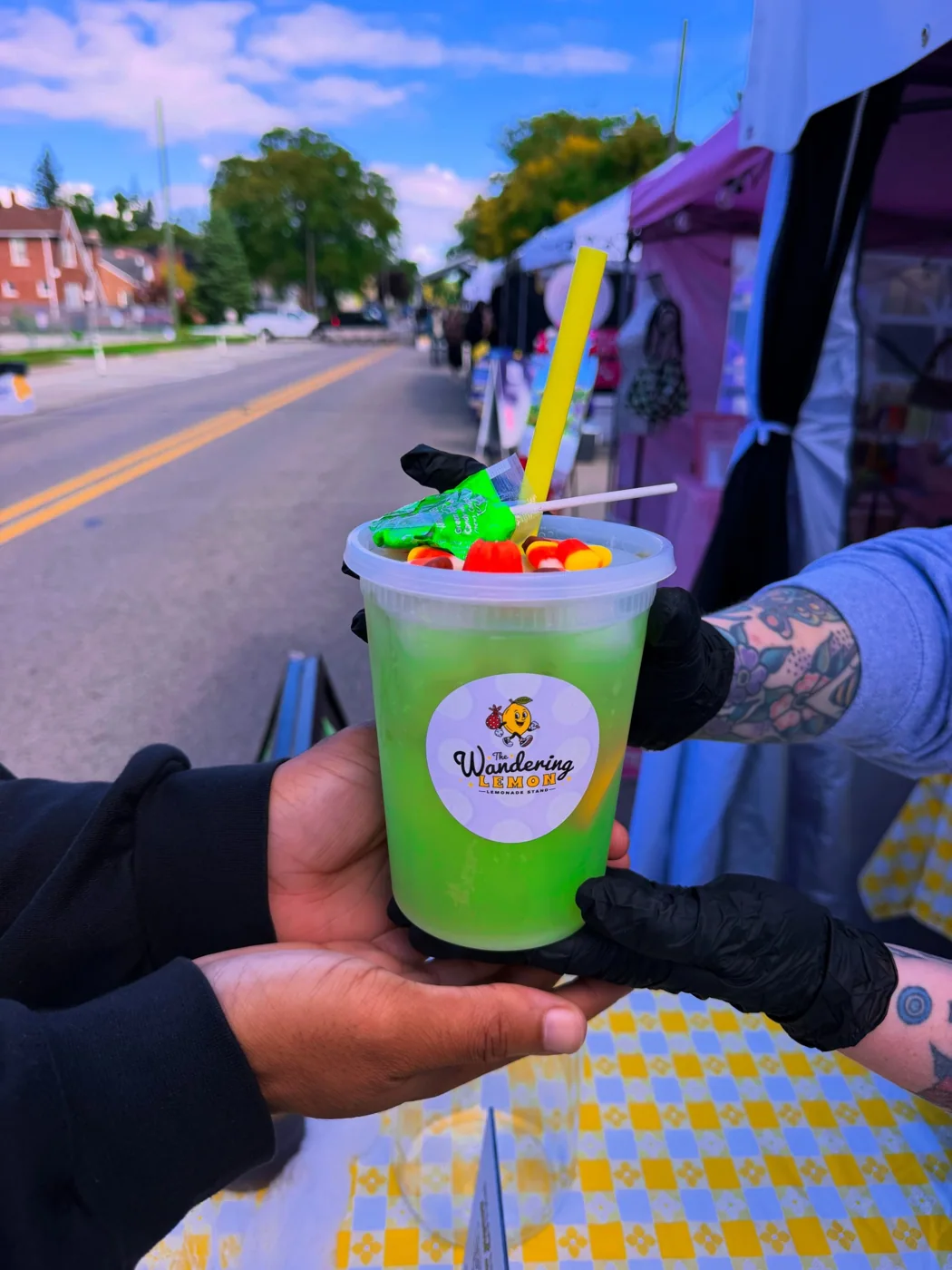 Green specialty lemonade served at an outdoor festival